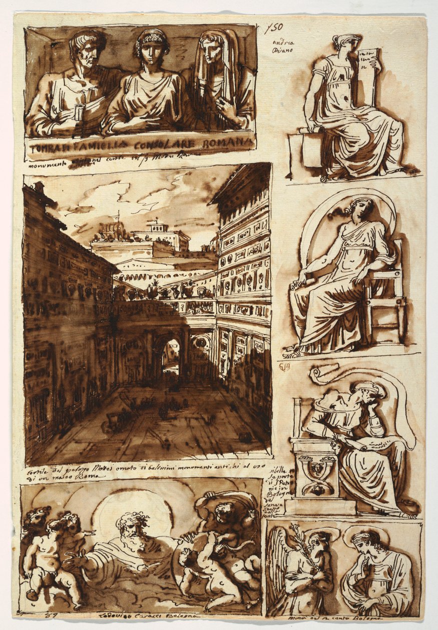 Kresba, Různá umělecká díla.  Dvůr Palazzo Mattei v Římě, 1812-14 od Felice Giani