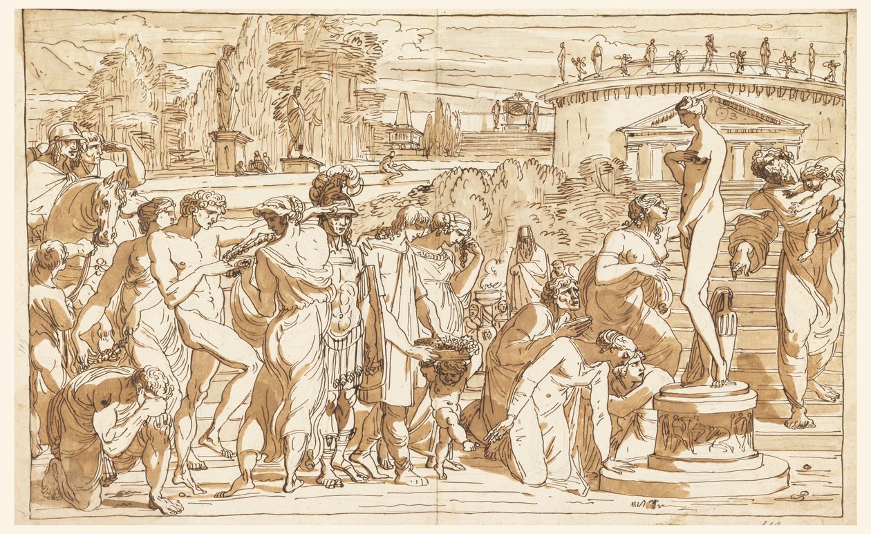Kresba, Uctívání Venuše v klasické krajině, asi 1820 od Felice Giani