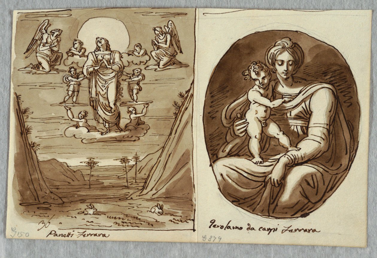 ženská postava mezi mraky; Vzkříšení, studium po Panetti od Felice Giani