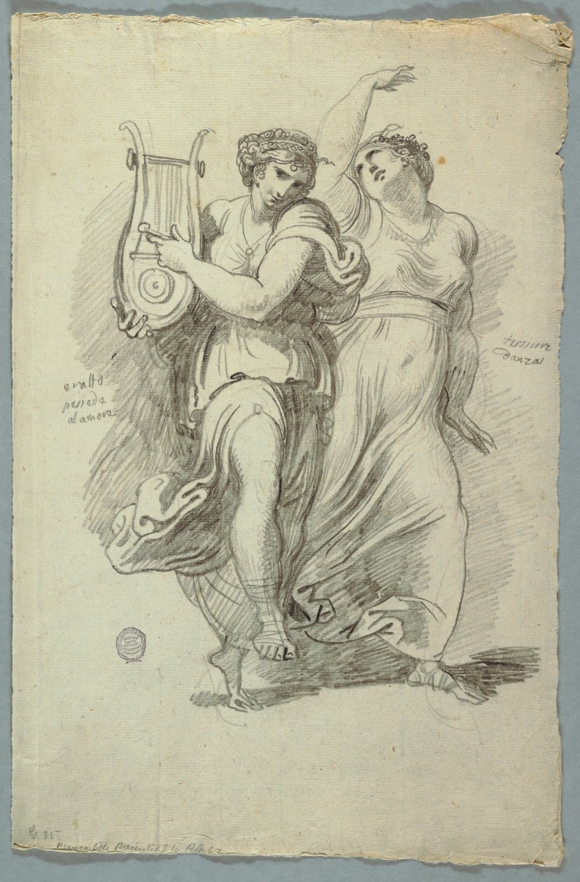 Terpsichore, múza tance a Erato, múza milostné poezie od Felice Giani