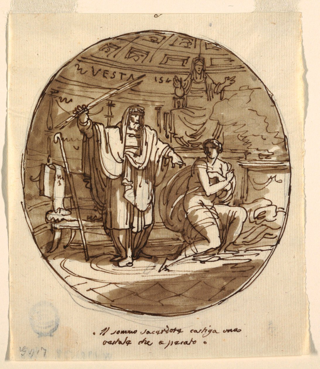 Velekněz trestá vestálskou pannu, sál Numa Pompilius, Palazzo Milzetti, Faenza od Felice Giani