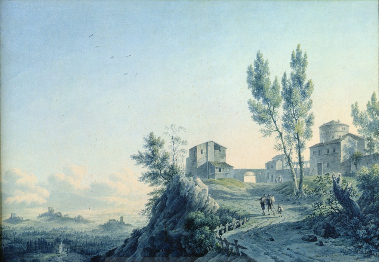 Hrad Lorenzetto, Castagneto, 1803 (wc na papíře) od Felice Marie Ferdinand Storelli