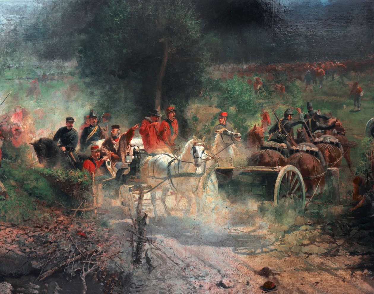 Třetí italská válka za nezávislost: „“bitva u Bezzecca““ 21. 7. 1866 se postavila proti tělu lovců Giuseppe Garibaldiho proti rakouské armádě. Detail. Obraz Felice Zennaro (1833-1926) Milán, Muzeum Risorgimento od Felice Zennaro