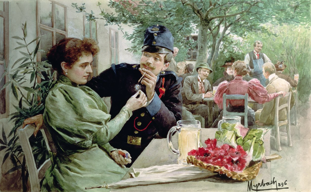 Voják a mladá dívka pijící nové víno, 1896 od Felicien baron de Myrbach Rheinfeld