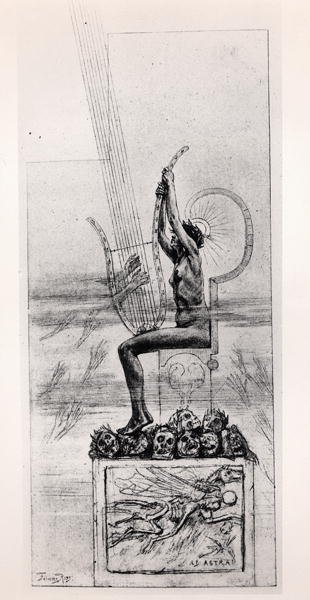 Velká lyra, frontispis básní Stephana Mallarmeho (1842-98) od Félicien Rops
