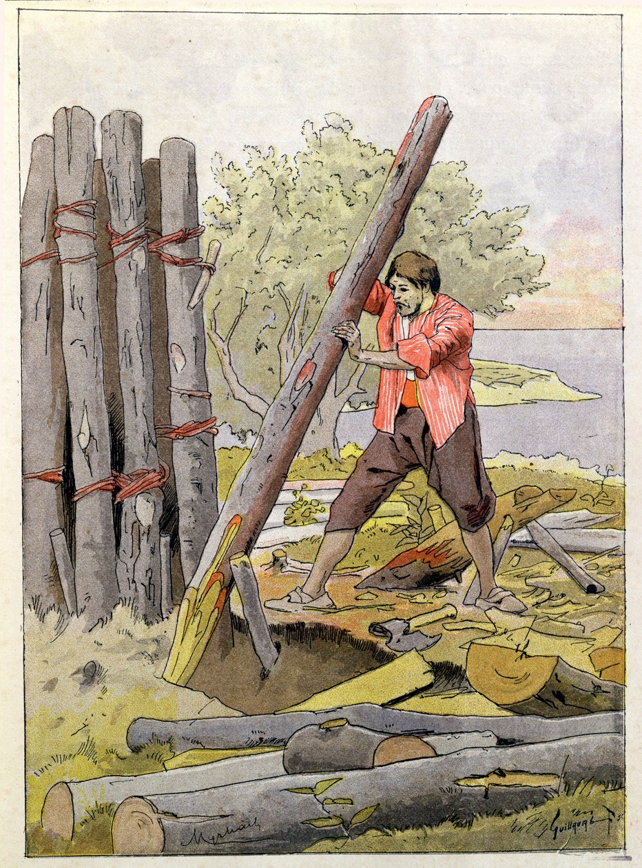 Robinson Crusoe staví své první obydlí, 1930 od Felicien baron de Myrbach Rheinfeld