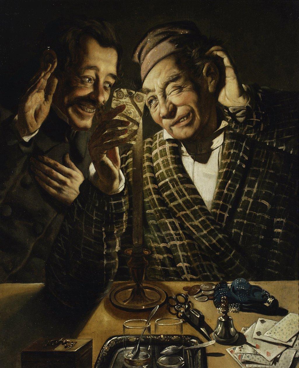 Hráči při svíčkách - Gambleři při svíčkách od Peczarski, Feliks (1804-1862). Olej na plátně, rozměr: 75,5x62 od Feliks Peczarski