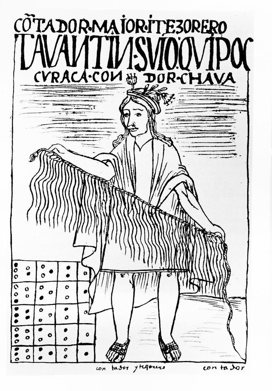 Hlavní účetní a pokladník, Tawantin Suyu Khipuq Kuraka, strážce khipu od Felipe Huaman Poma de Ayala