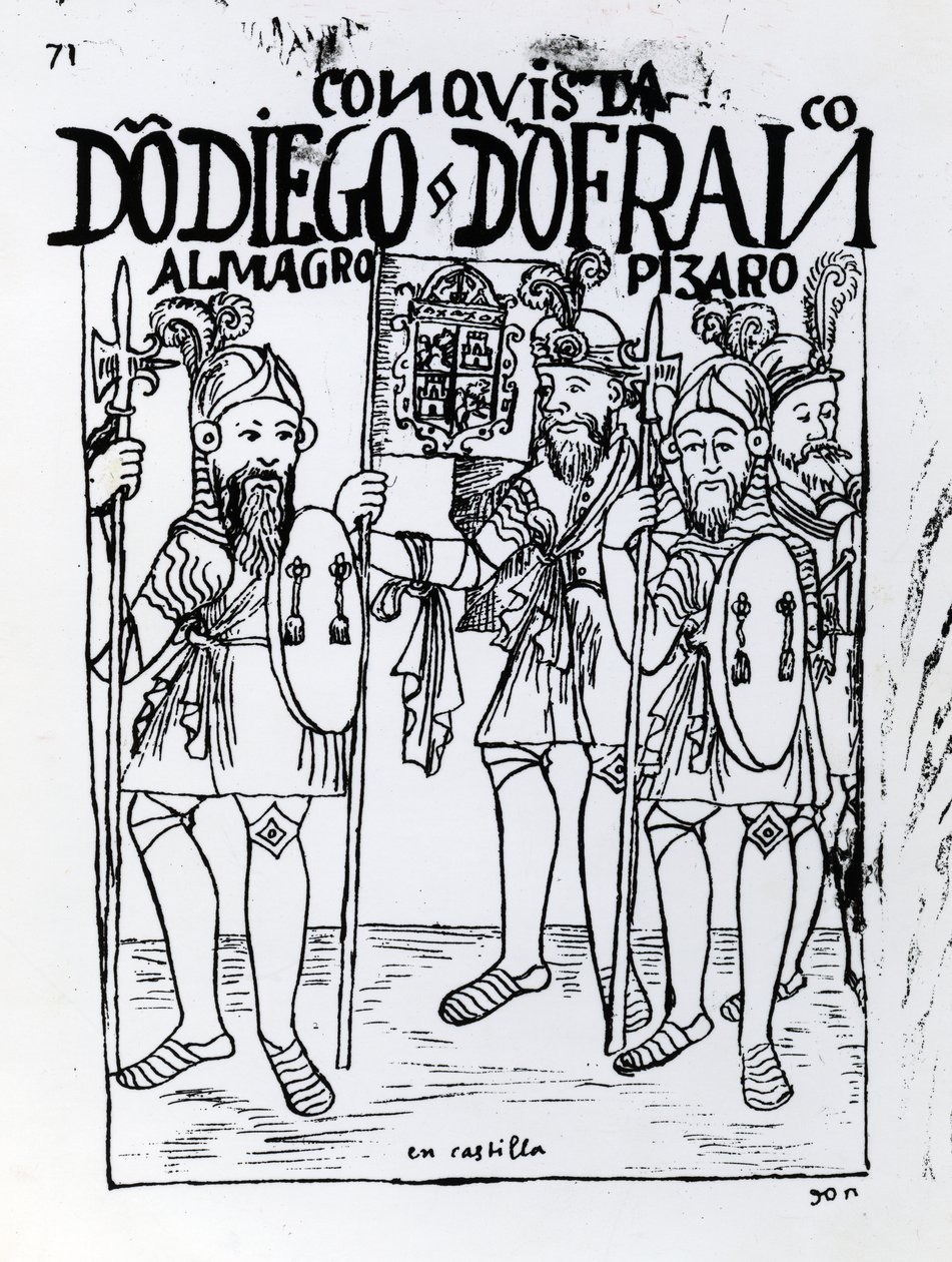 Conquistadors Diego de Almagro a Francisco Pizarro se usmířili v Kastilii od Felipe Huaman Poma de Ayala
