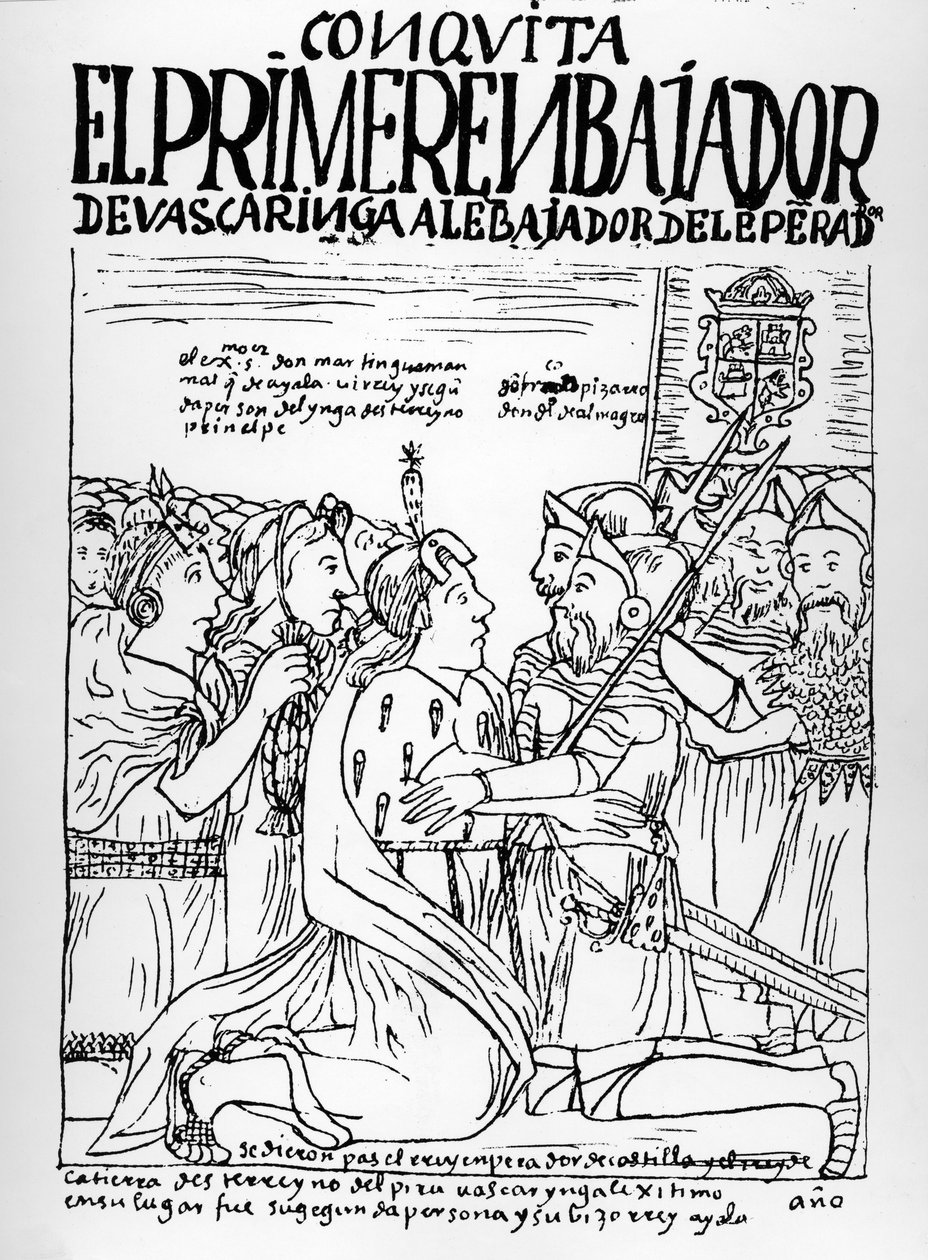 Martin de Ayala zdraví Francisco Pizarro a Diego de Almagro od Felipe Huaman Poma de Ayala