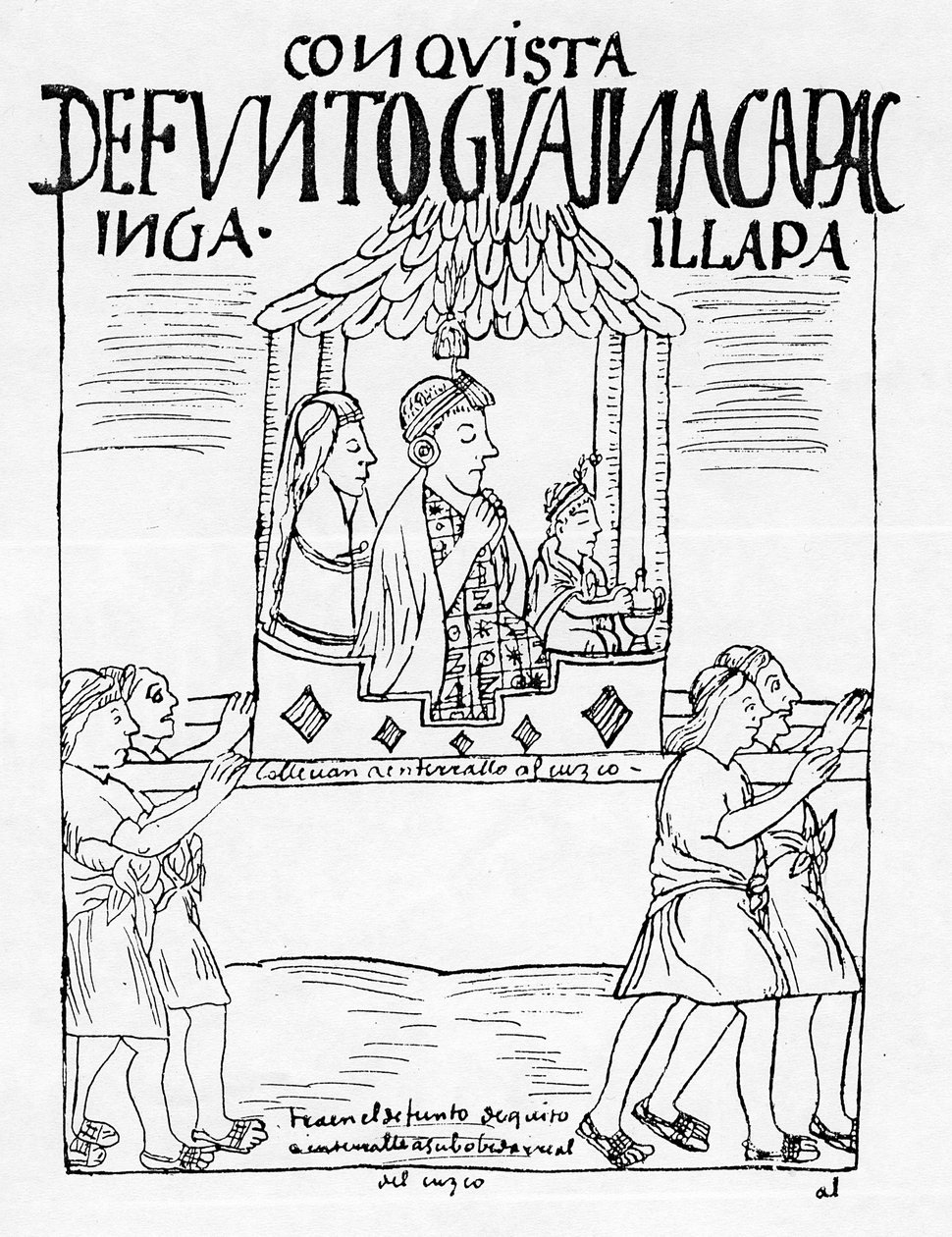 Tělo Huayany Capaca je převáženo z Quita do Cuzca na pohřeb od Felipe Huaman Poma de Ayala