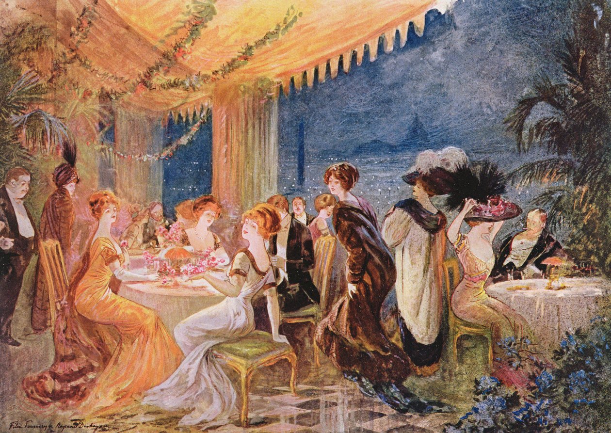 Soiree v pařížské restauraci, reklama na The Furrier Revillon v Le Figaro Illustre, 1910 od Felix Fournery