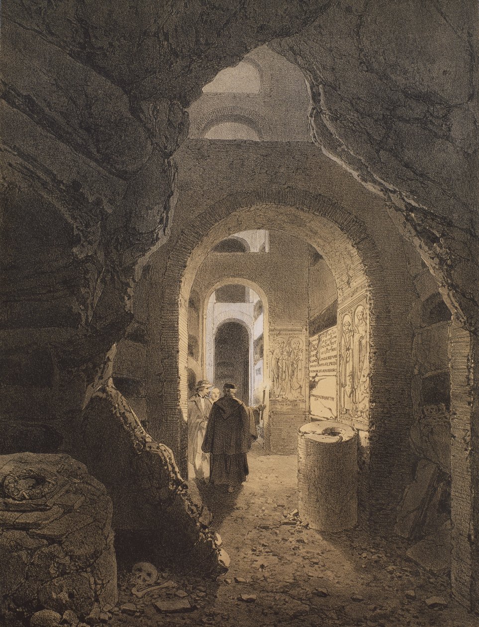 Katakomby San Calixto v Římě, ilustrace z alba „Rome dans sa grandeur“, 1870 od Felix Benoist