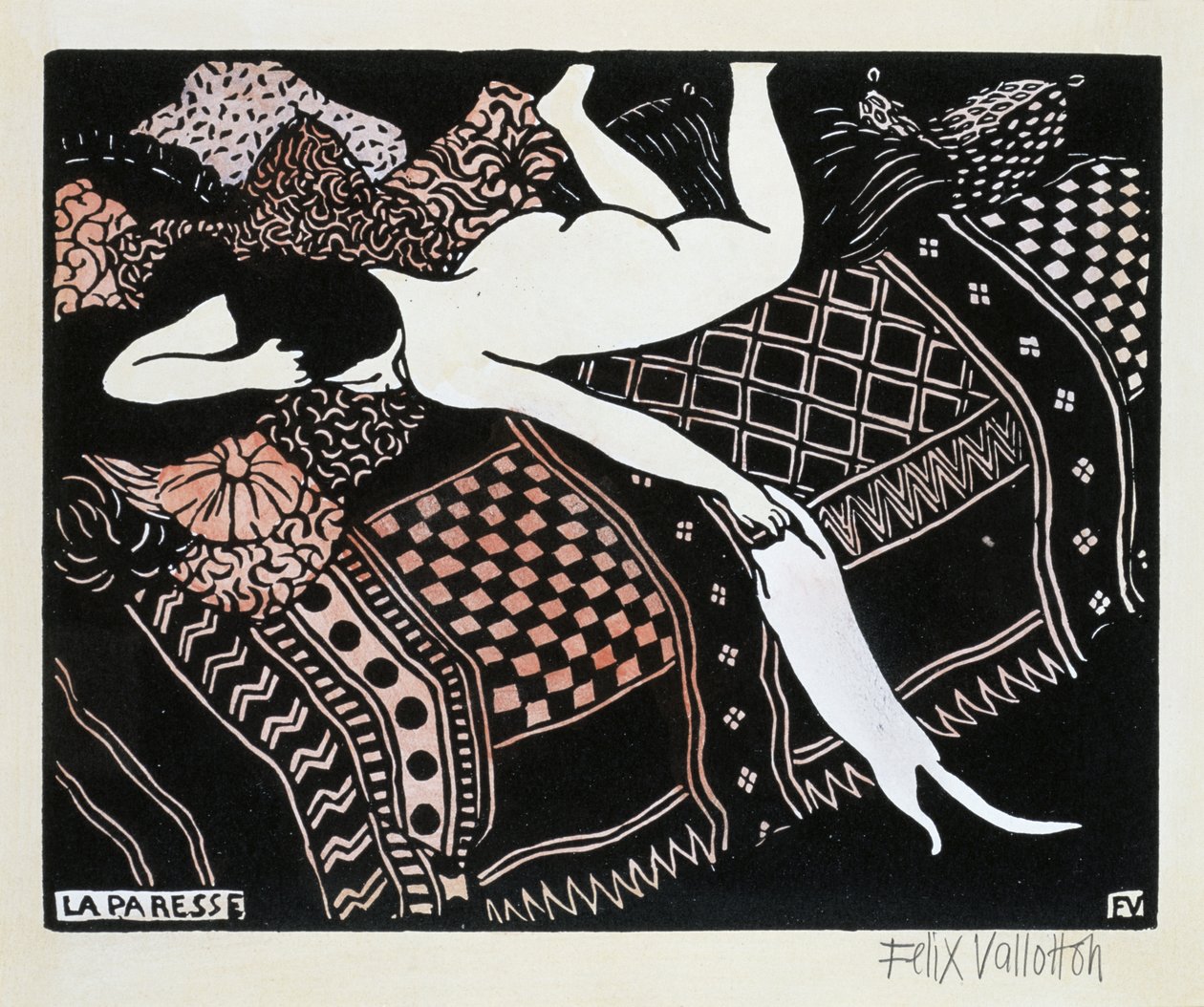 La Paresse, 1896 (dřevěný blok na papíře) od Felix Edouard Vallotton
