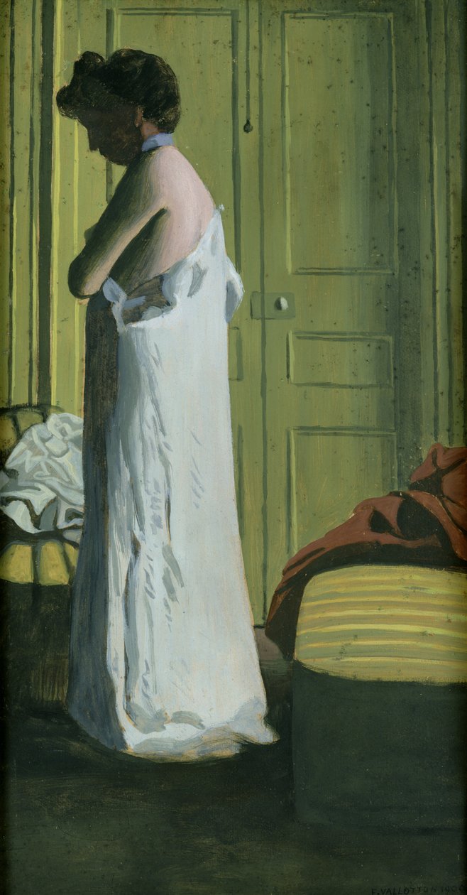 Nahá v interiéru, žena si sundává košili od Felix Edouard Vallotton
