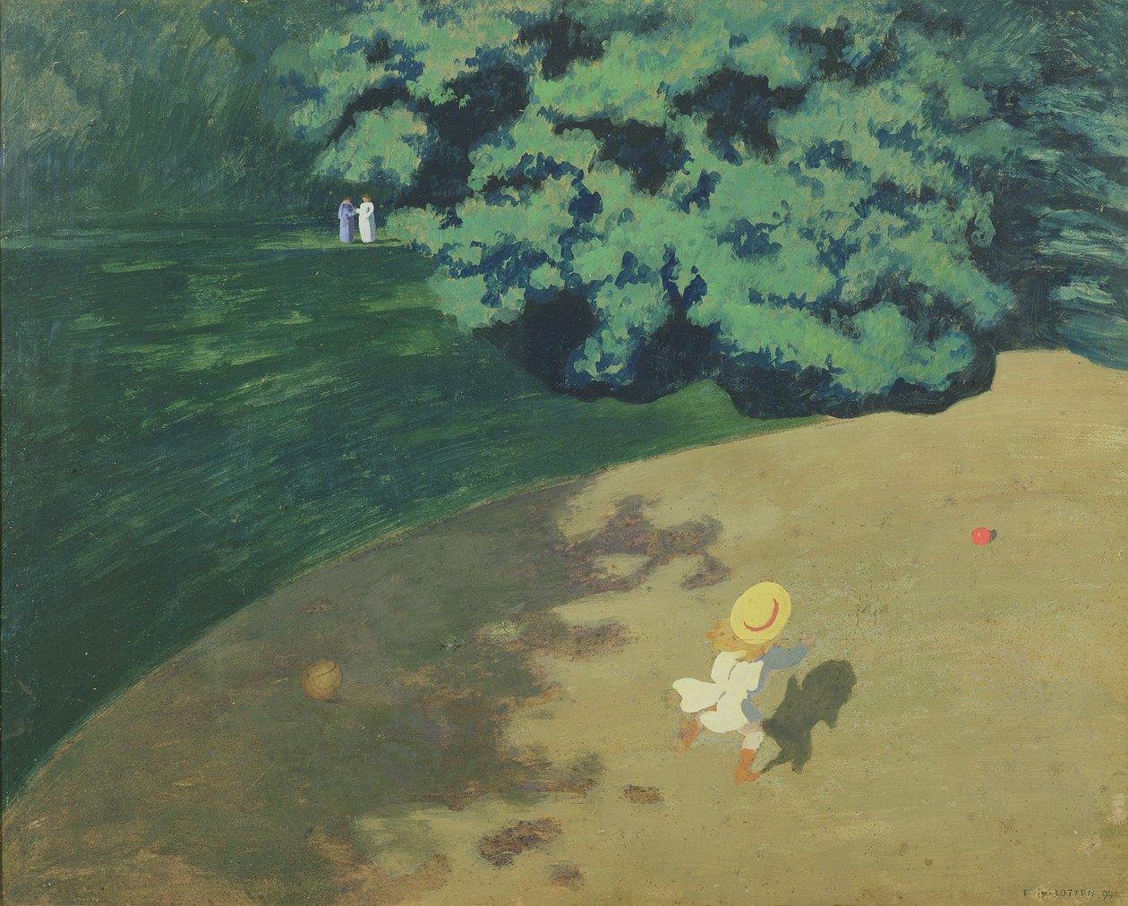 Balón nebo roh parku s dítětem hrajícím si s balónem, 1899 (olej na kartě na panelu) od Felix Edouard Vallotton