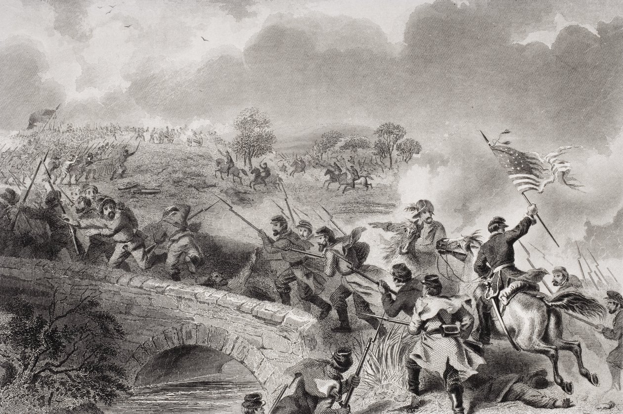 Dobytí mostu na Antietam Creek v bitvě u Antietamu, Maryland, 1862 od Felix Octavius Carr Darley