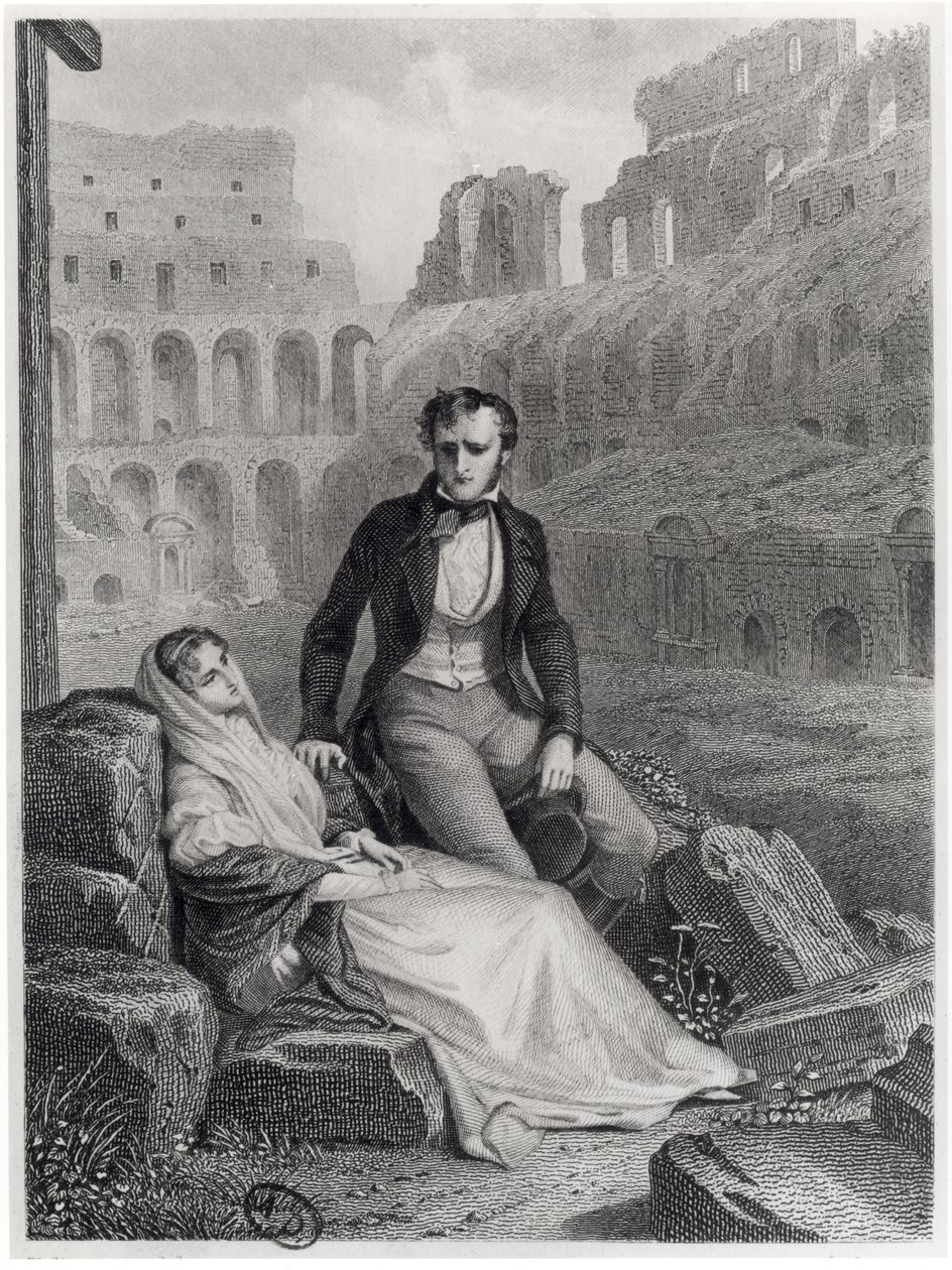 Francois Rene (1768-1848) Vicomte de Chateaubriand a Pauline de Beaumont v troskách Kolosea, ilustrace z „Memoires d