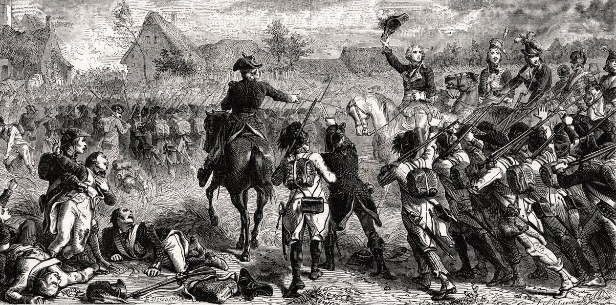 Bitva u Fleurus, 26. června 1794, vyryl Emile Deschamps od Felix Philippoteaux