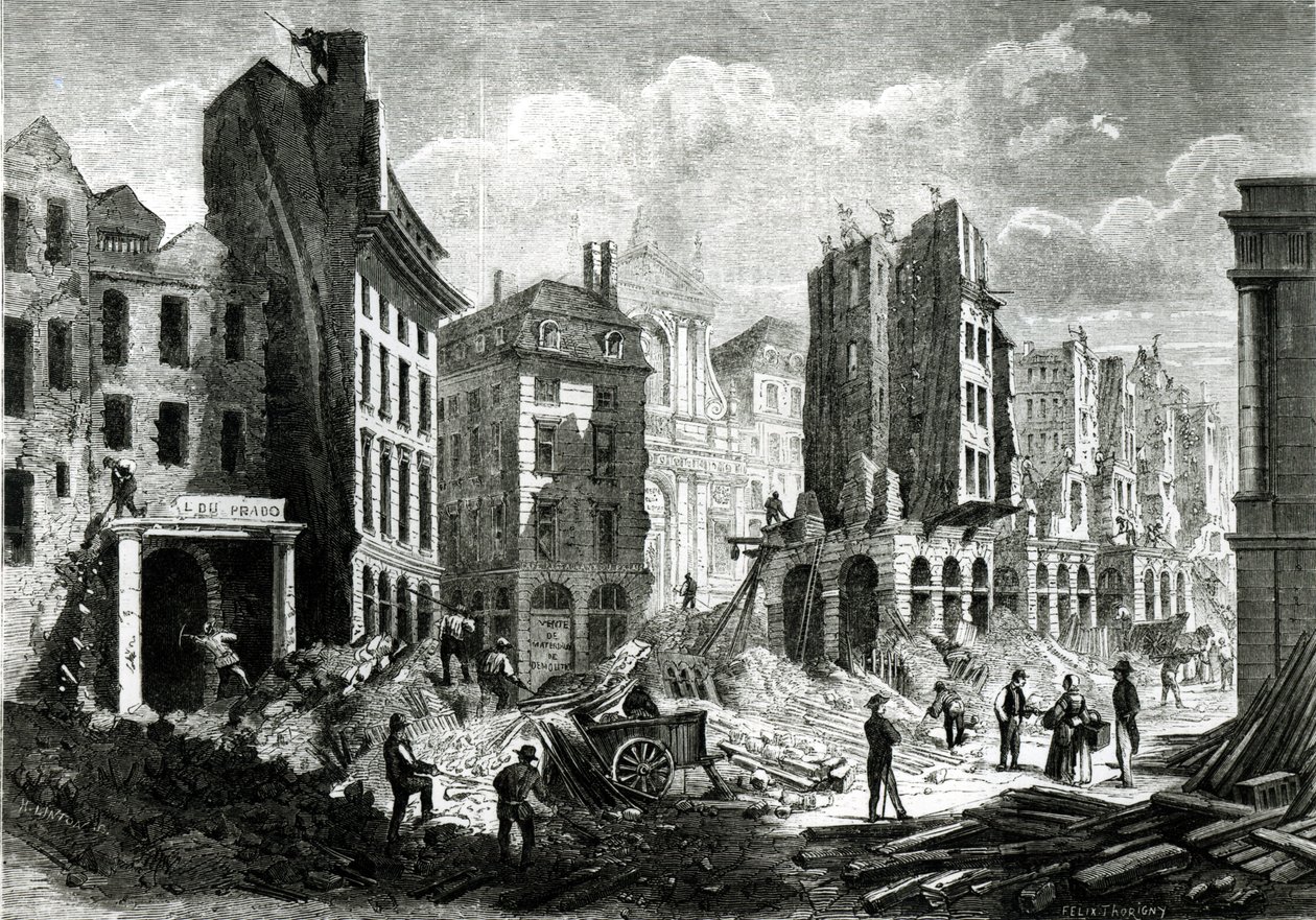 Výstavba Boulevard de Sebastopol (dnes Boulevard du Palais) v období druhého císařství. Pohled na demolici Rue de la Barillerie v roce 1859, publikoval Henry Duff Linton (1815-99) (rytina). od Felix Thorigny