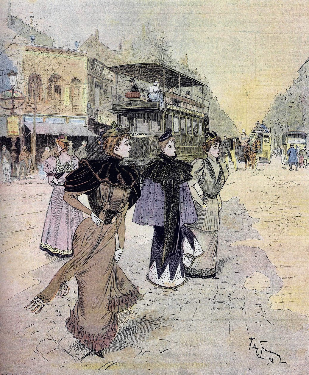 Grands boulevards v Paříži v dubnu. podle akvarelu Felixe Fourneryho (1865-1938) 1893 od Felix (after) Fournery