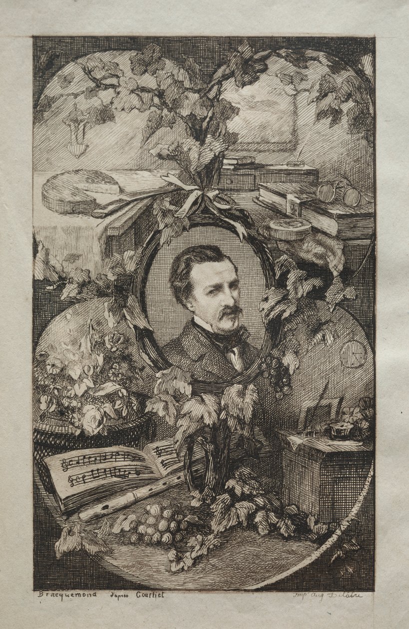 Frontispis pro „New Works of Champfleury, The Friends of Nature:“ Portrét Champfleury, podle Gustava Courbeta od Felix Bracquemond