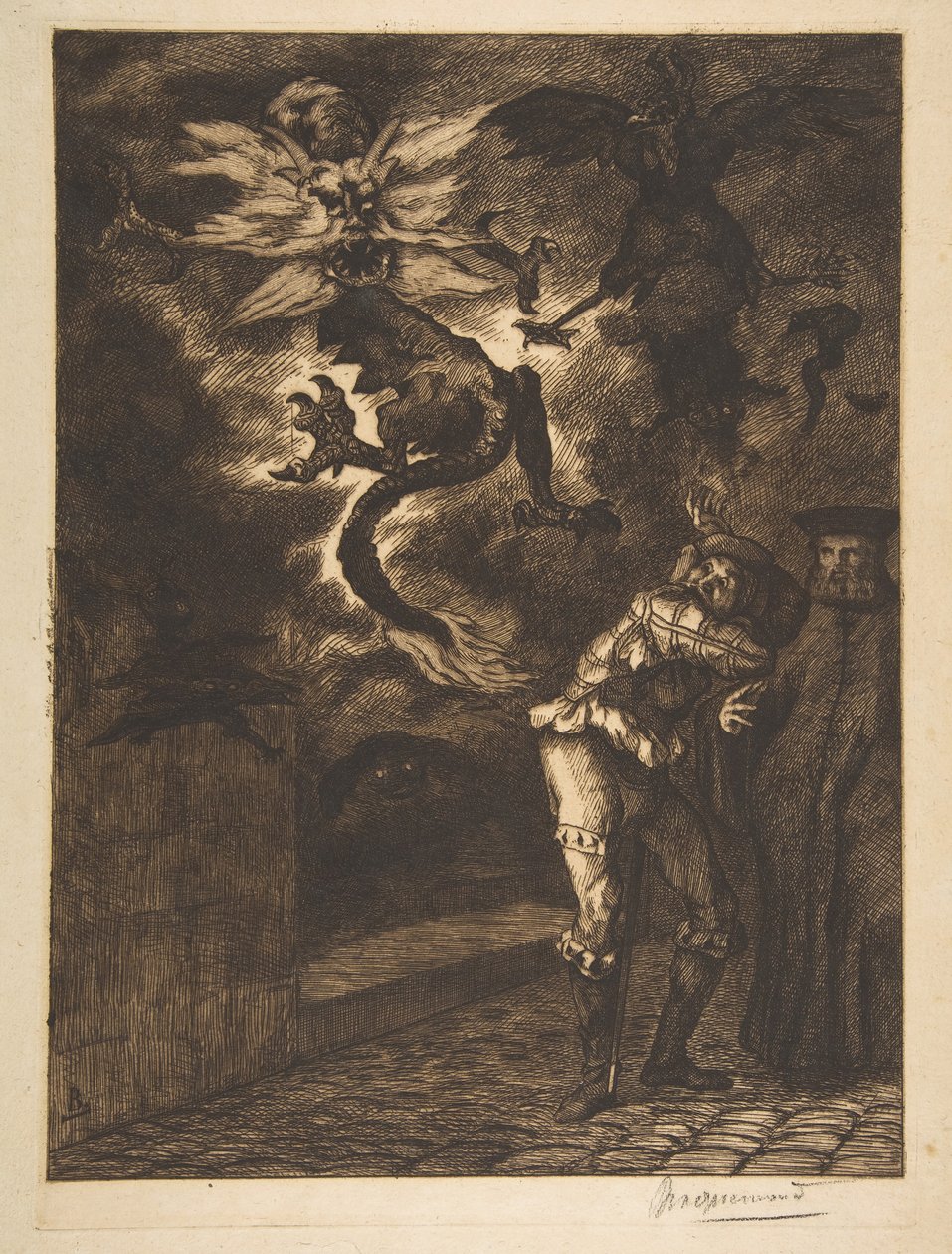 Pryč z mého sluníčka, darebáci! Panurge opouští Raminagrobis, 1854-1855. od Felix Bracquemond