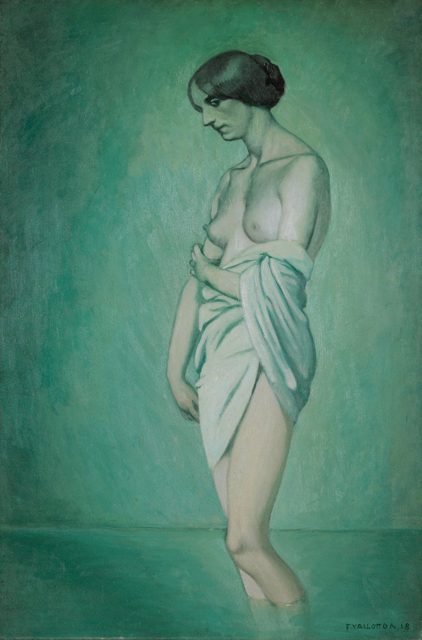 Koupel z profilu, efekt zelené a růžové, 1918 od Felix Edouard Vallotton