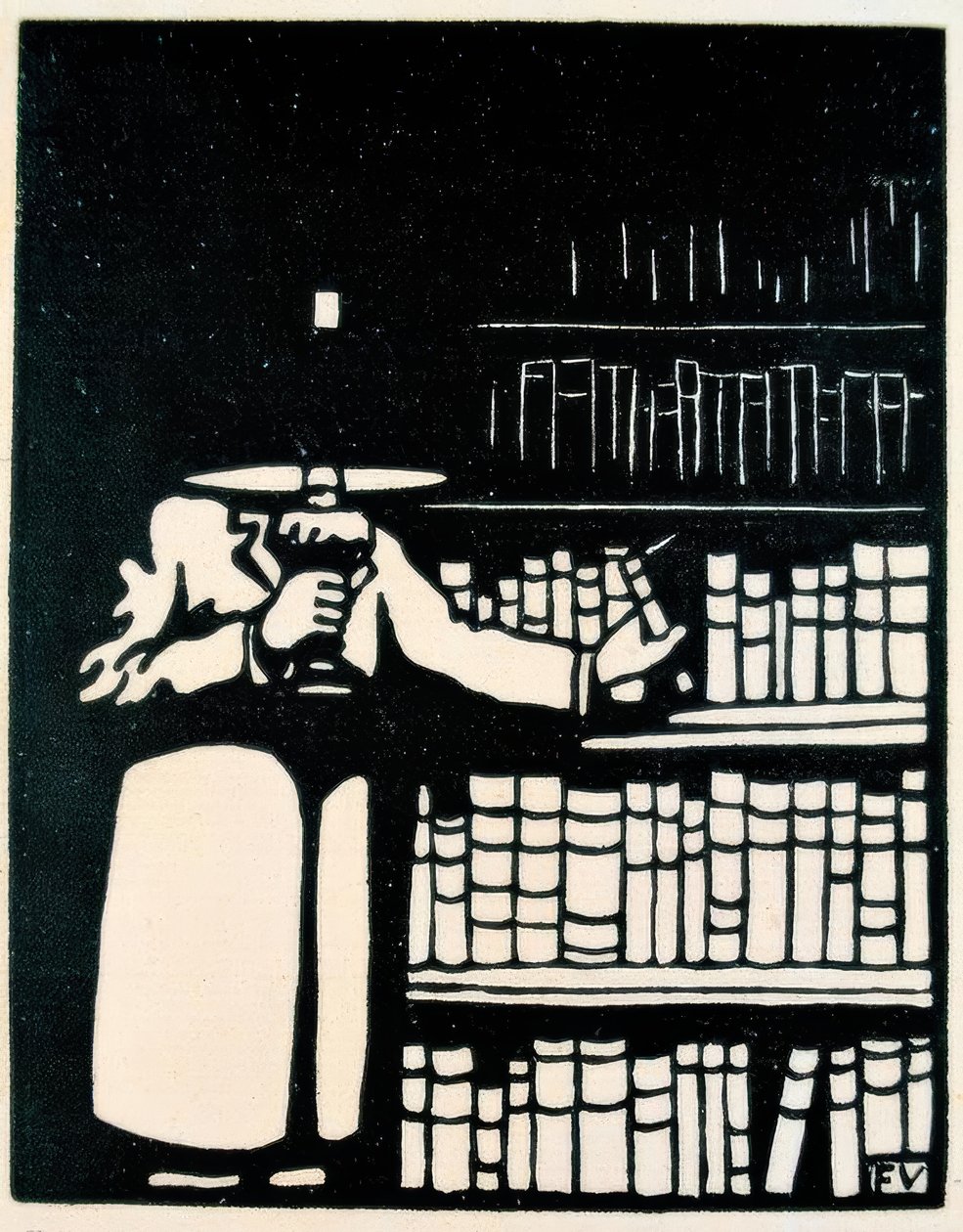 Milovník knih s lampou ve své knihovně od Felix Edouard Vallotton