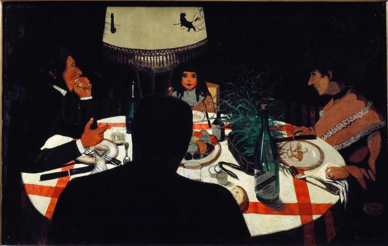 Večeře, efekt lampy. (1899. Olej na dřevě) od Felix Edouard Vallotton