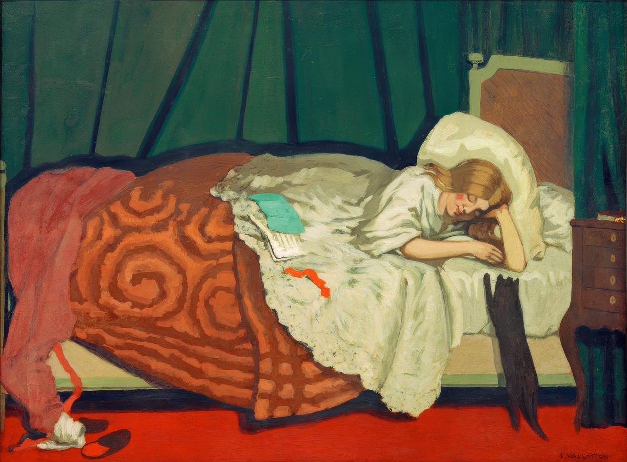 Žena vleže hraje s kočkou od Felix Edouard Vallotton