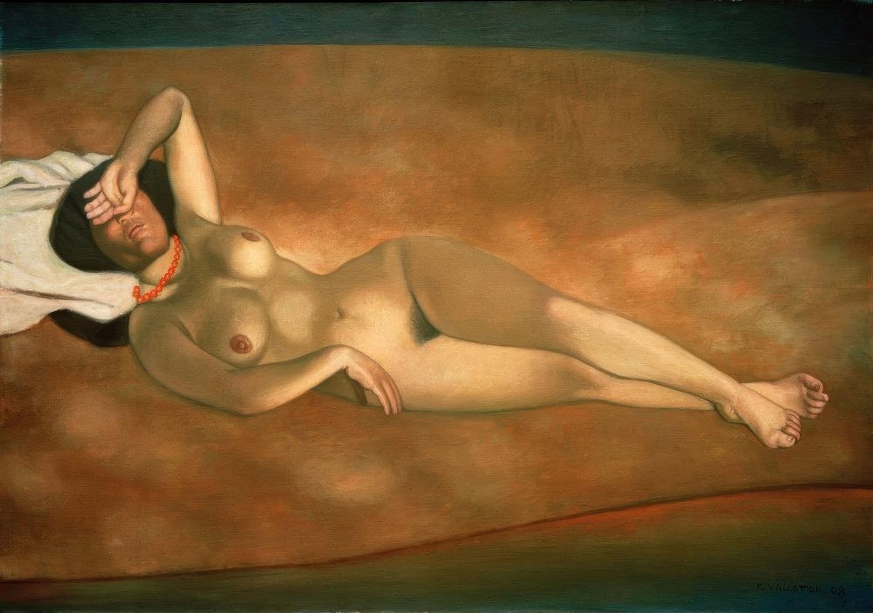 Žena leží na písku od Felix Edouard Vallotton