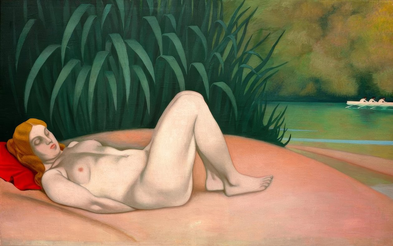 Nahá žena spí u vody od Felix Edouard Vallotton