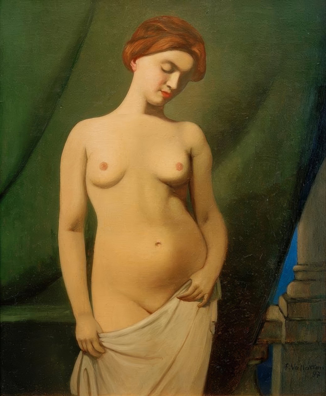 Nahé ženy, zelený závěs od Felix Edouard Vallotton