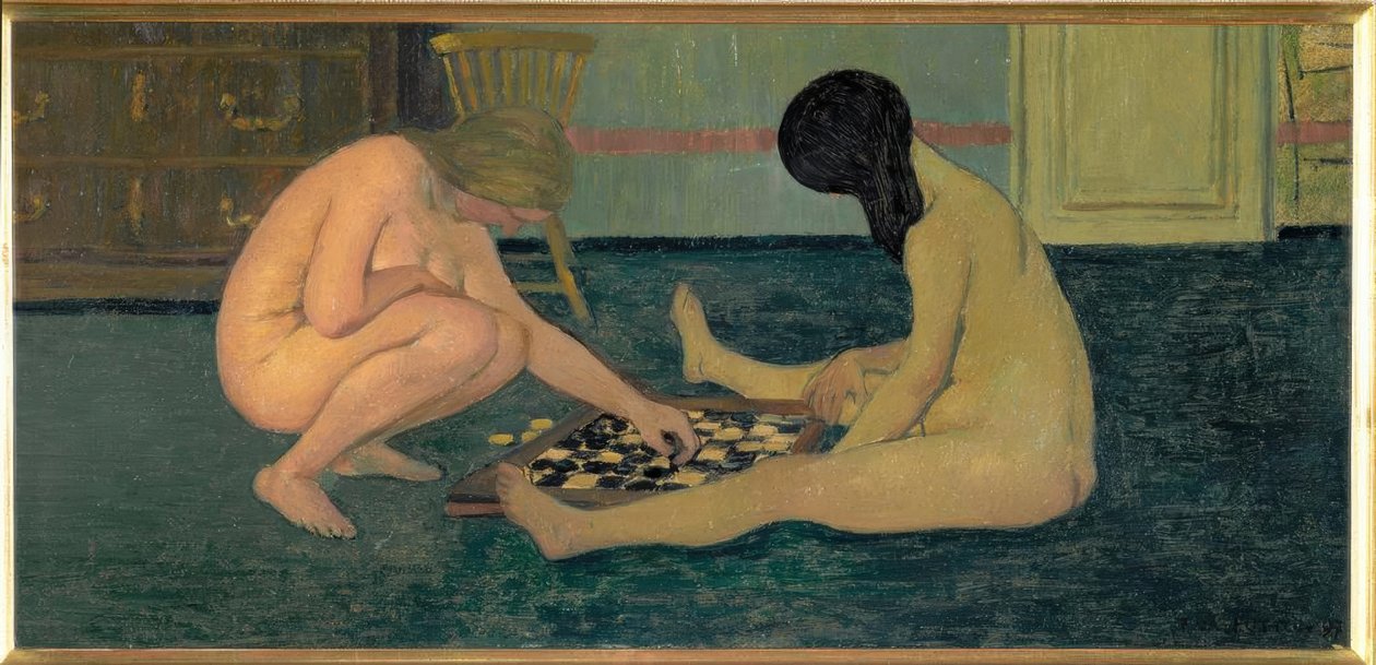 Nahé ženy hrající dámu od Felix Edouard Vallotton