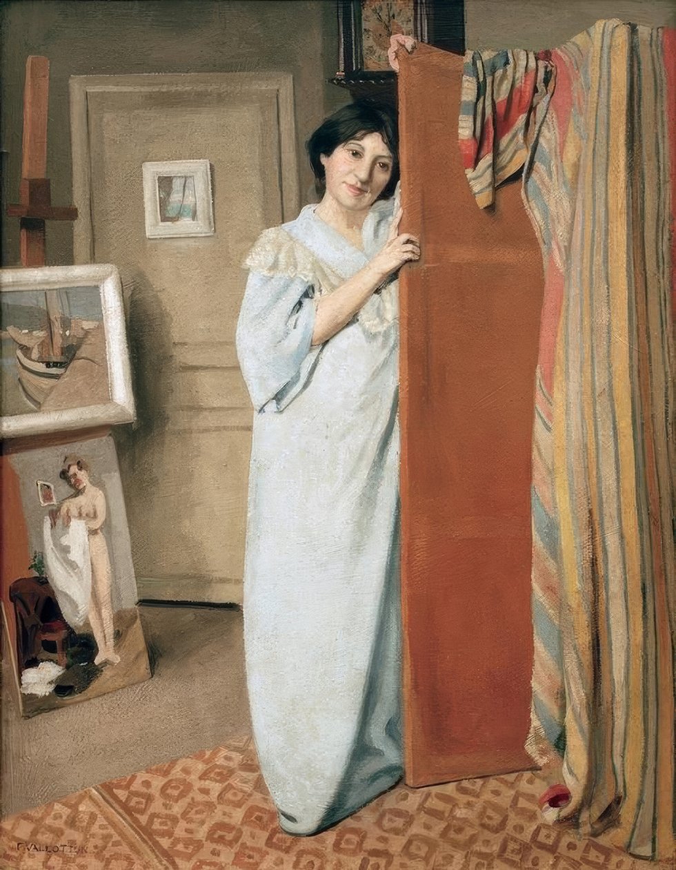 Interiér dílny s manželkou umělce od Felix Edouard Vallotton