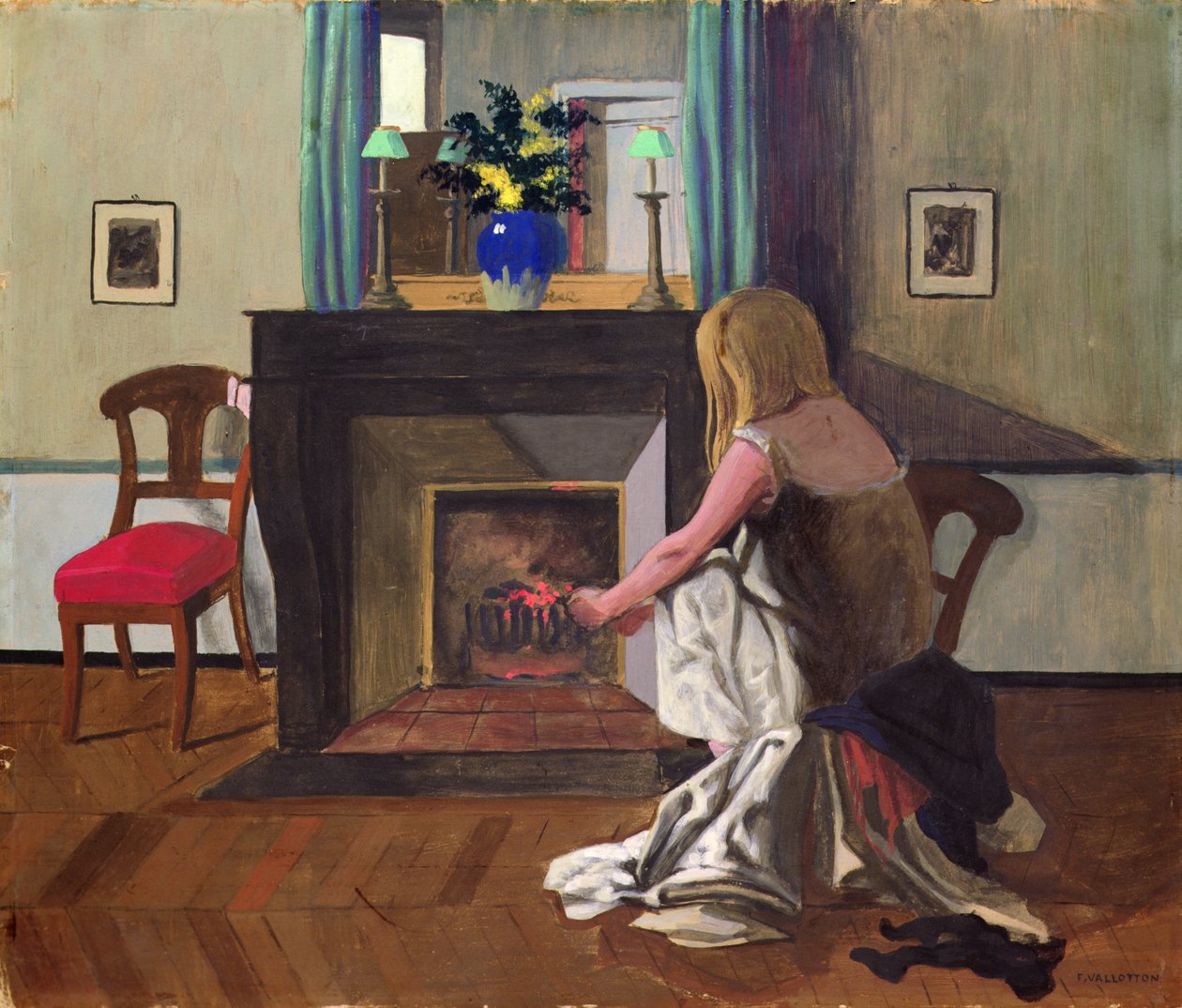 Interiér s ženou v košili od Felix Edouard Vallotton