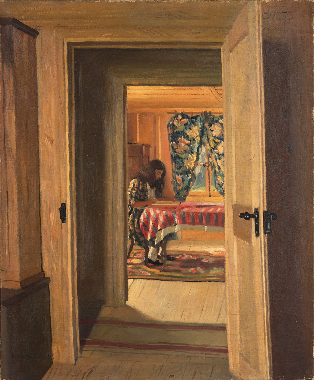 Interiér s psaním mladé dívky, 1905 od Felix Edouard Vallotton