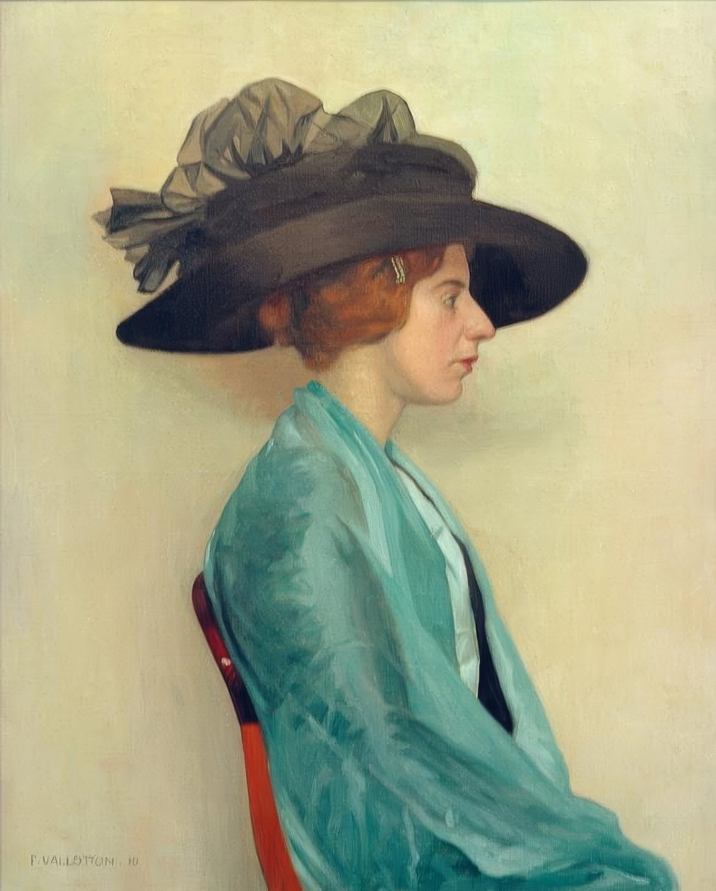 Mladá žena v černém klobouku od Felix Edouard Vallotton