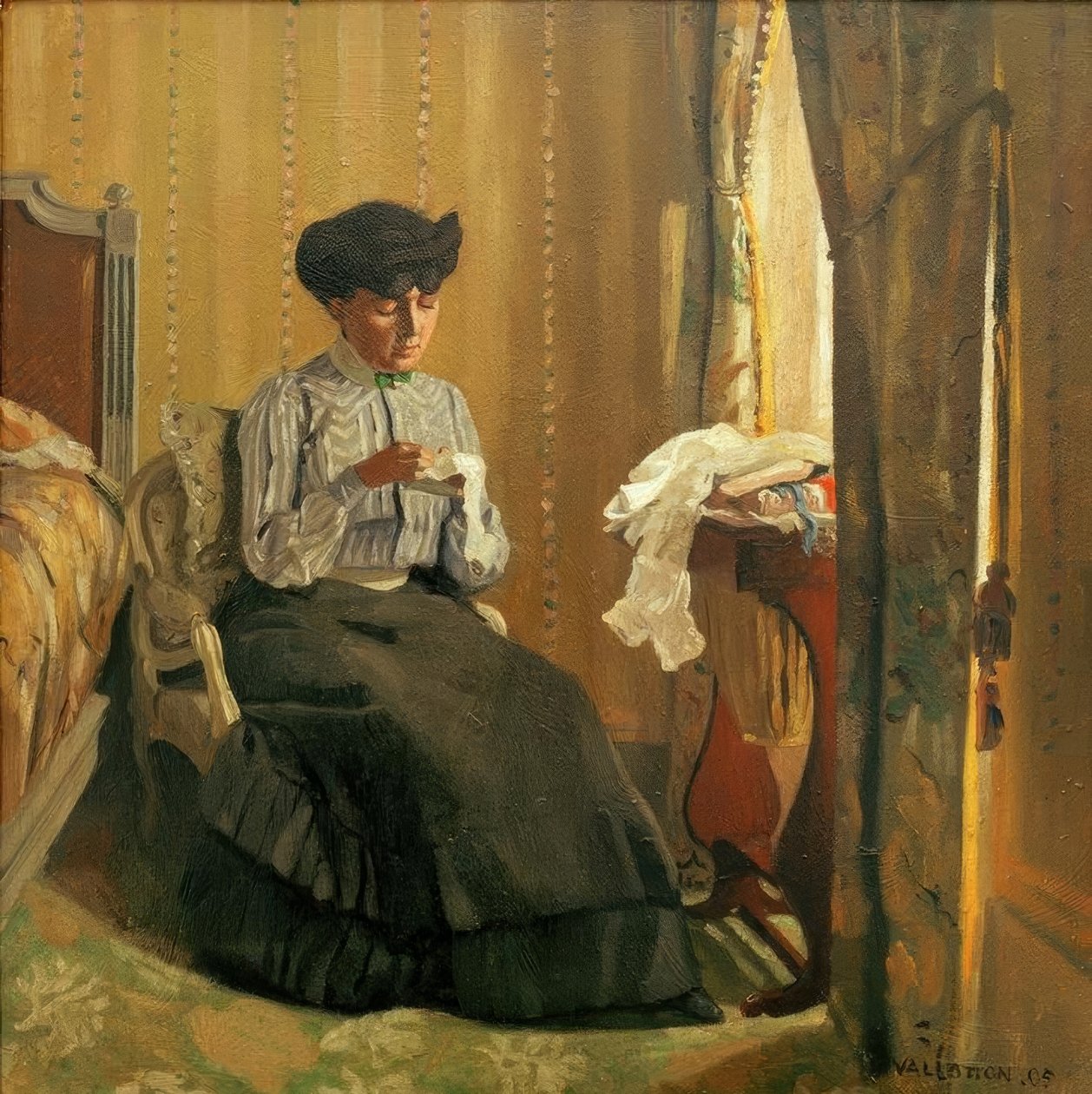 Mladá žena šití u okna od Felix Edouard Vallotton