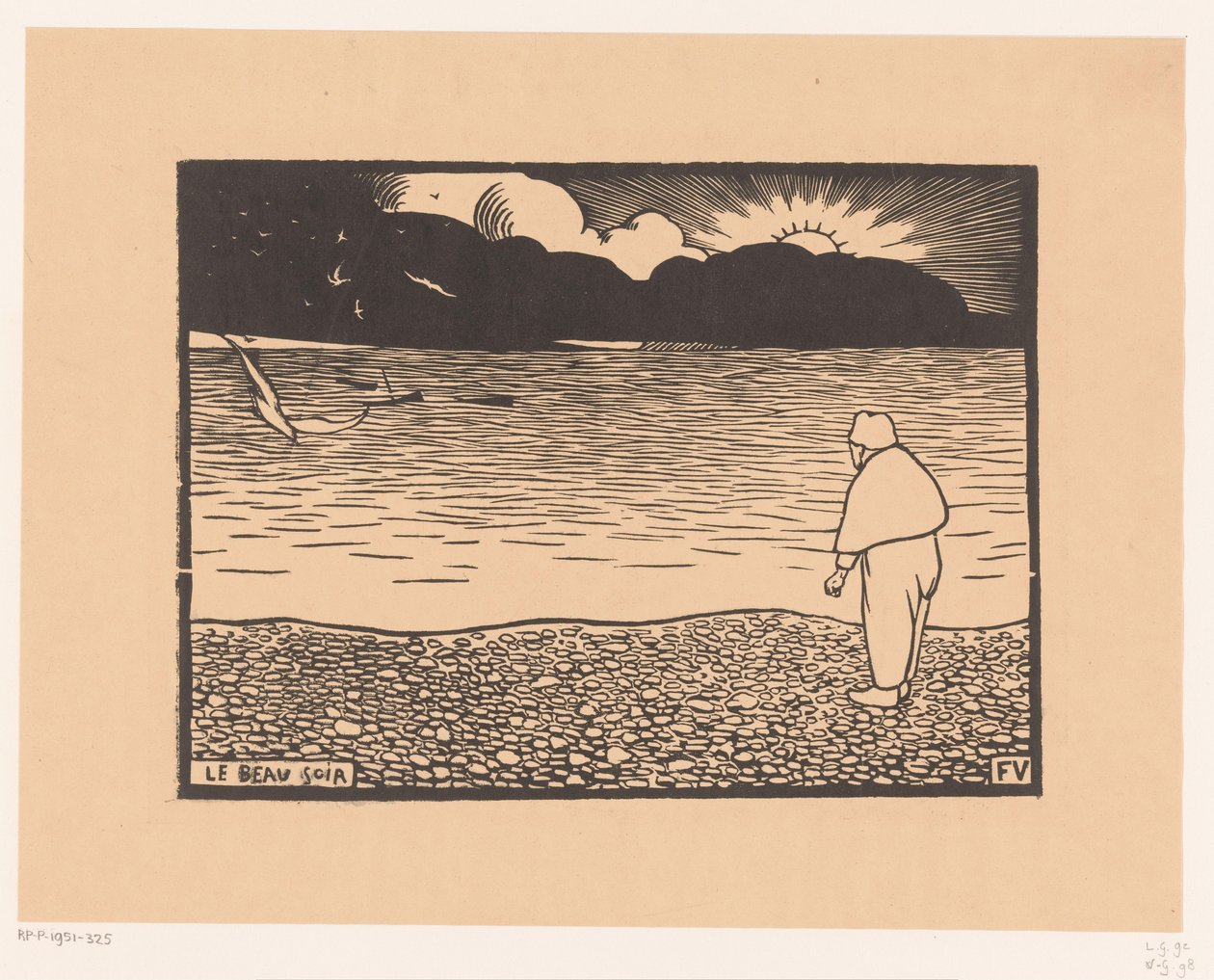 Muž při západu slunce u moře Le beau-soir (název na objektu) od Felix Edouard Vallotton