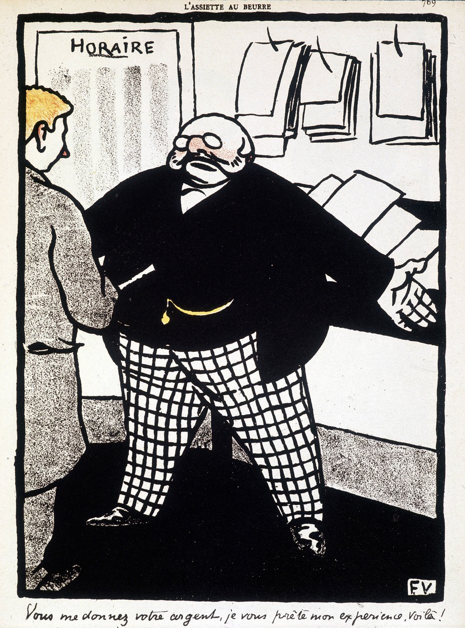 Peníze a bankovnictví od Félixe Vallottona – v „“L’Plate au beurre””, n. d., 20. století od Felix Edouard Vallotton