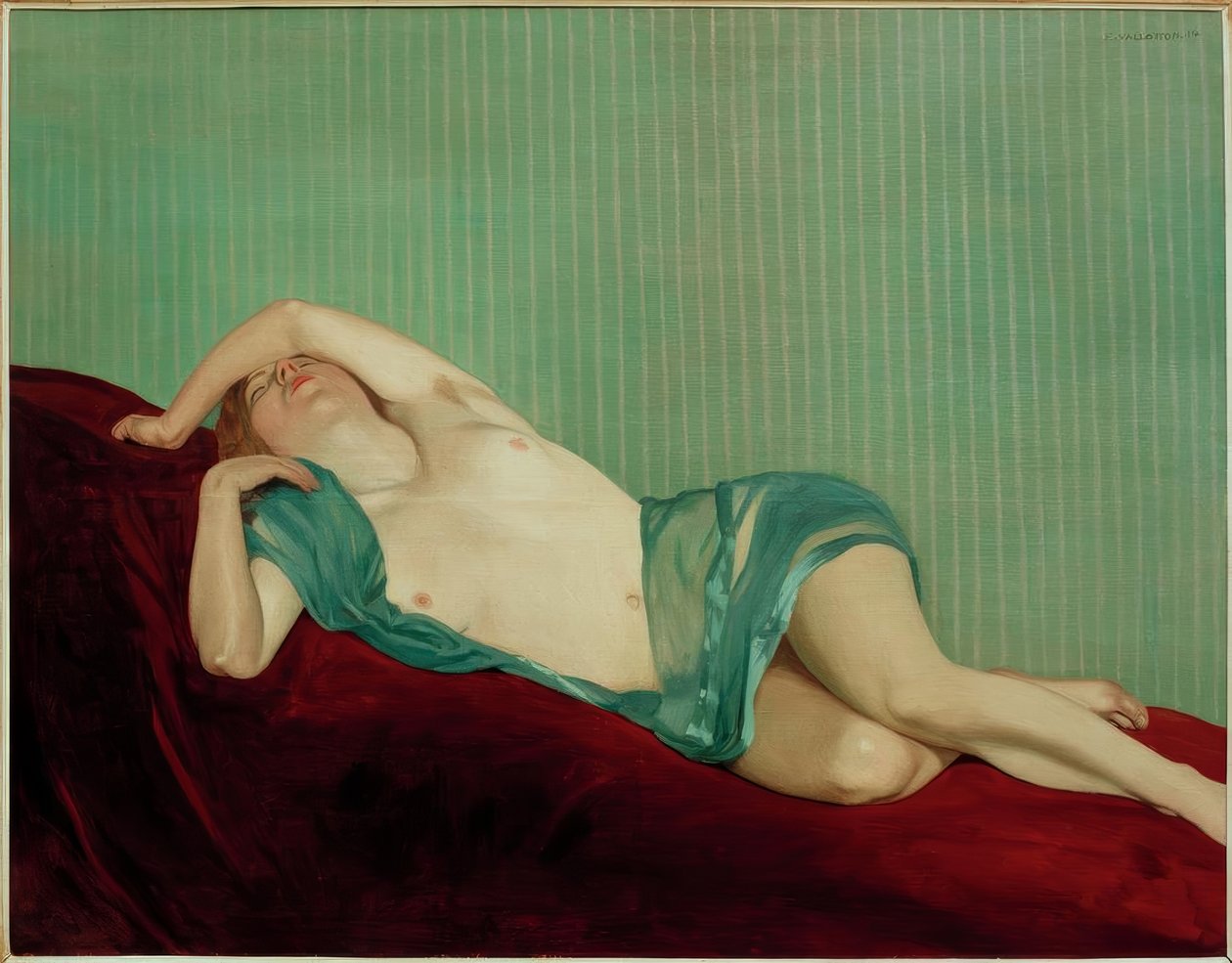Akt se zeleným šátkem od Felix Edouard Vallotton