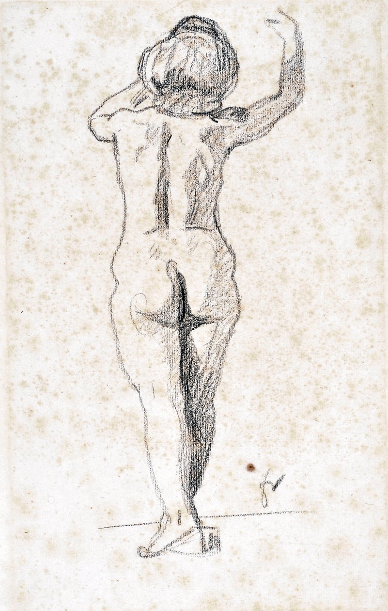 Nu de dos - Umělecké dílo Felixe Vallottona (1865-1925), grafit na papíře (28x18 cm), začátek 20. století - Hospicové muzeum Saint Roch, Issoudun - Povinná zmínka od Felix Edouard Vallotton