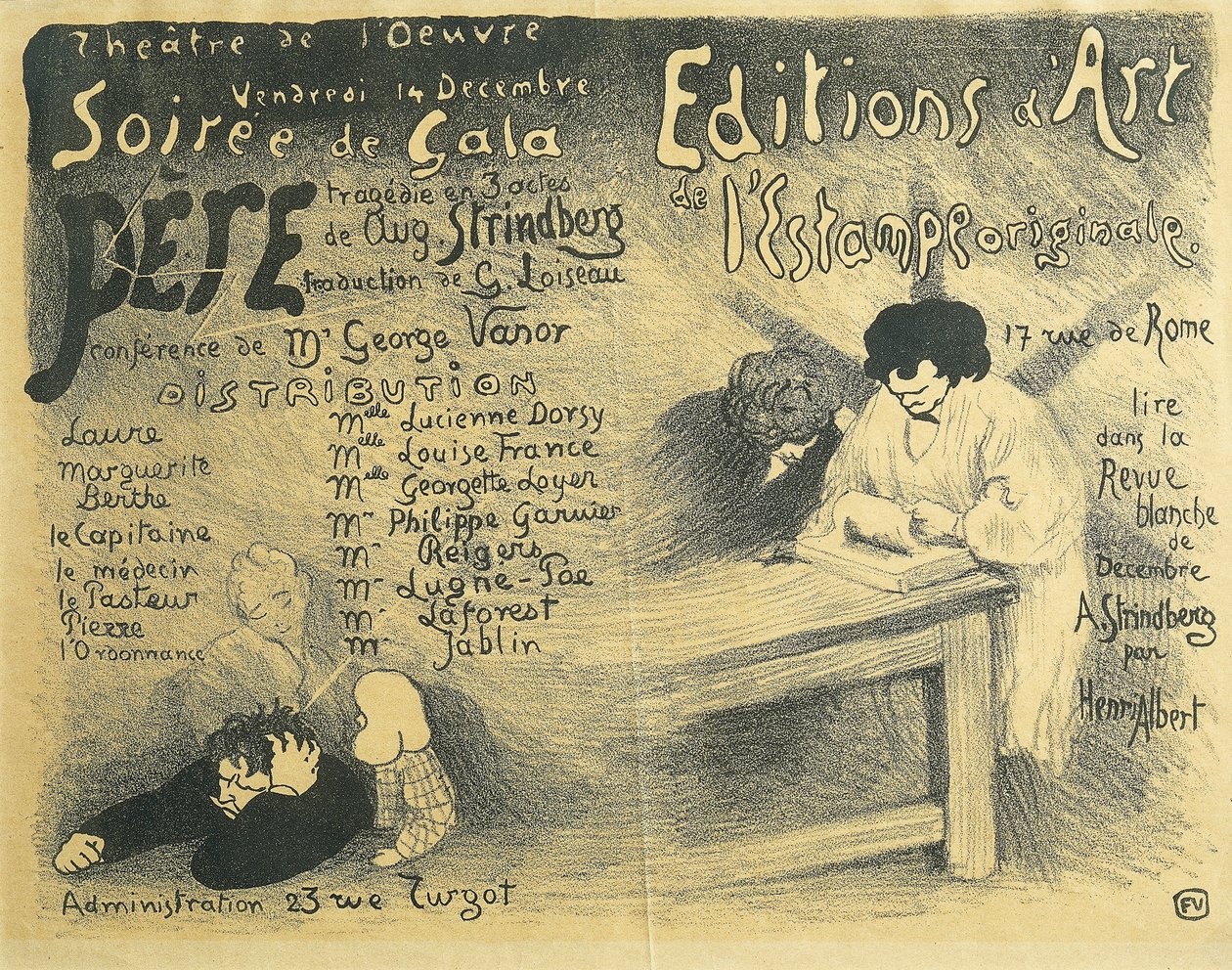Program pařížské opery, včetně děl Augusta Strindberga od Felix Edouard Vallotton