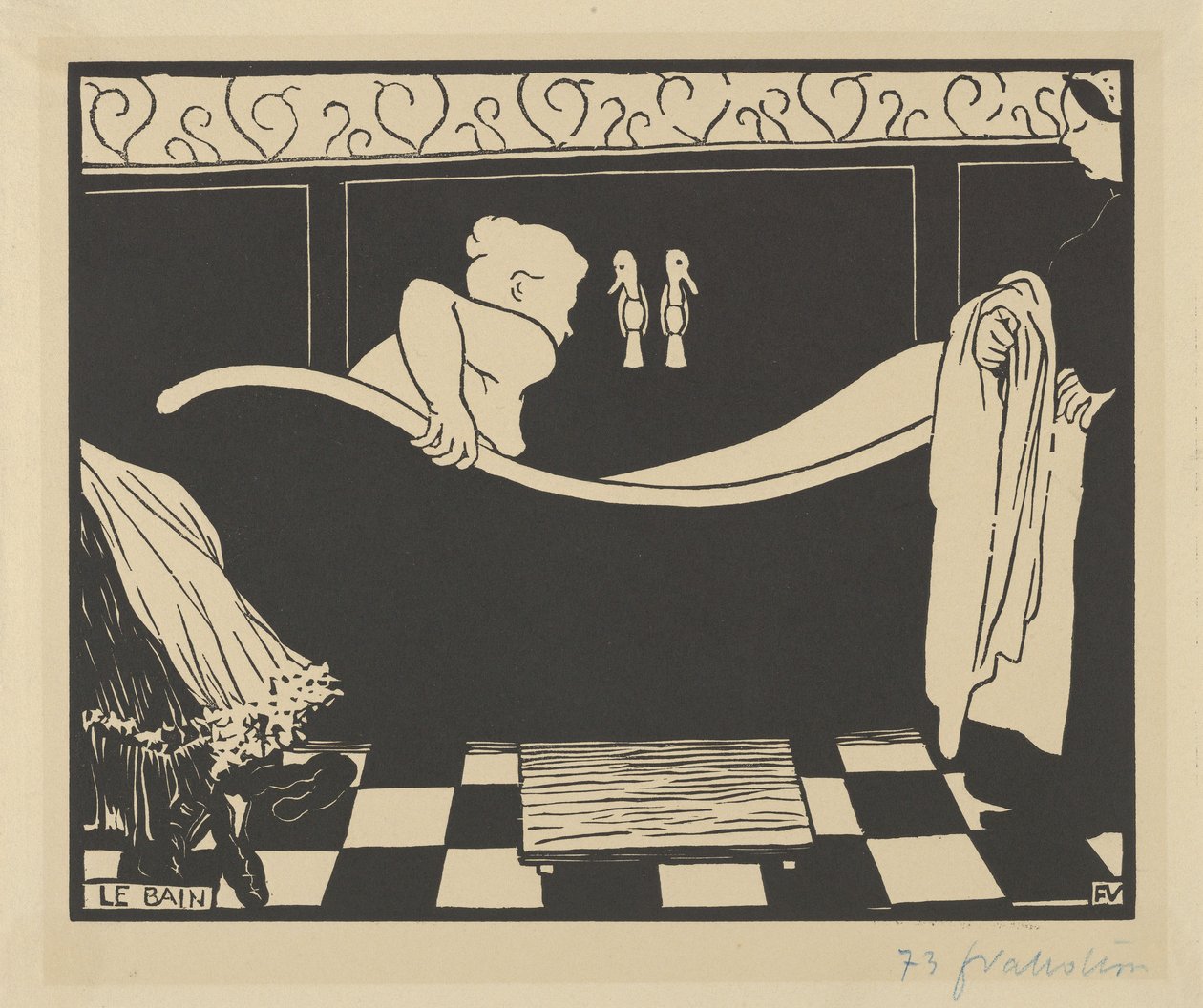 The Bath (Le Bain), 1894 (dřevořez na krémově tkaném papíře) od Felix Edouard Vallotton