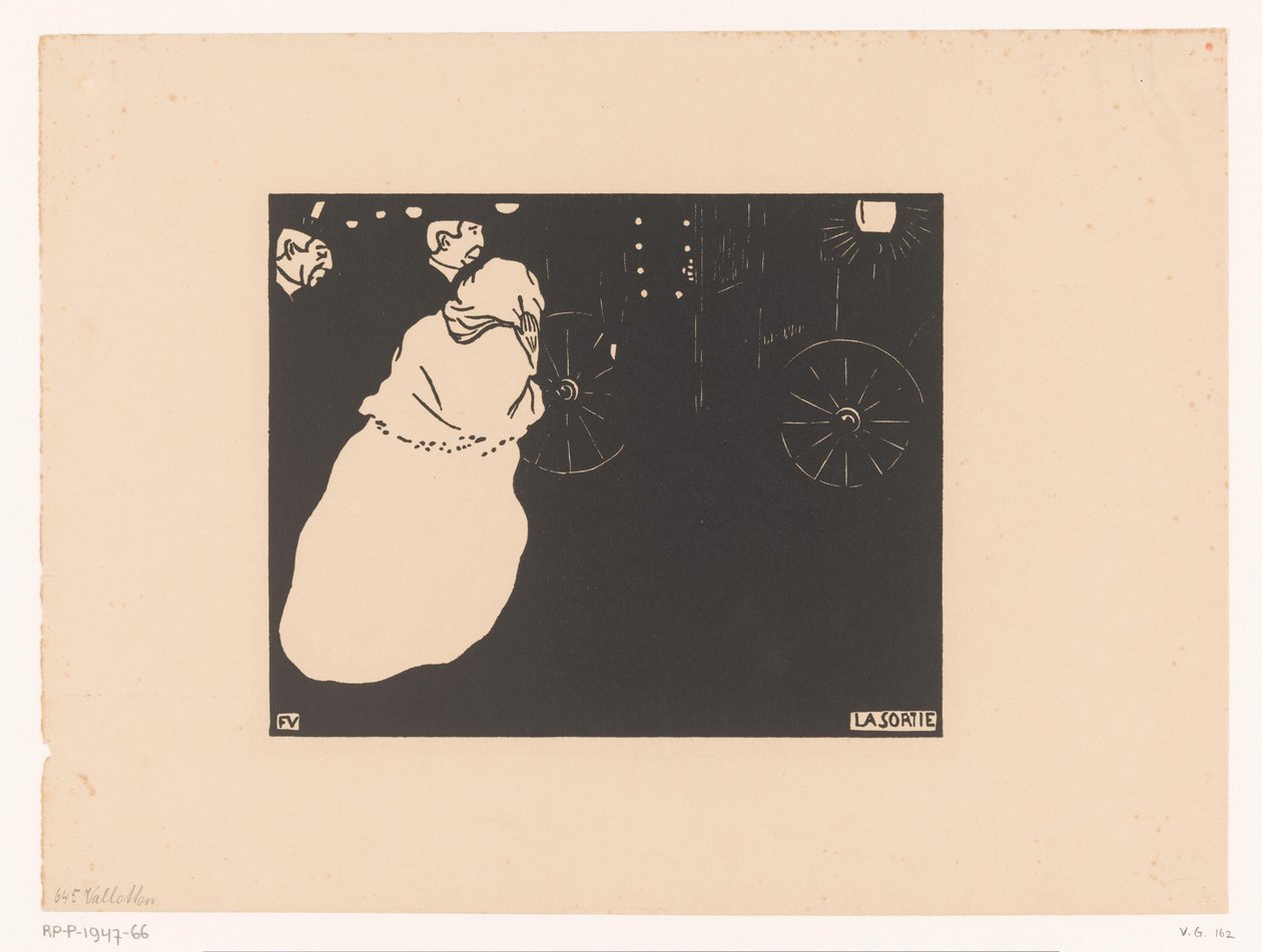 Dva pánové a paní v kočáru La Sortie (název na objektu) od Felix Edouard Vallotton