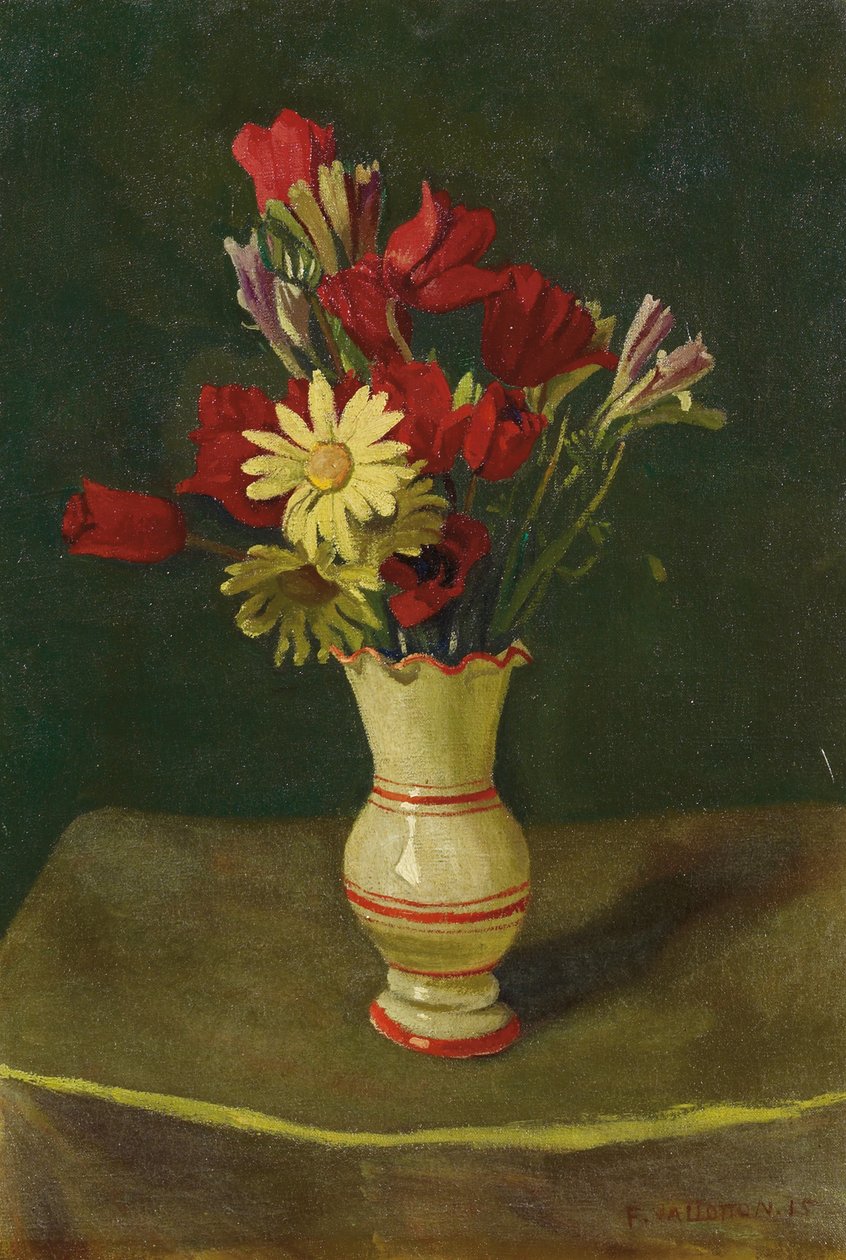 Žluté sedmikrásky, žlutý ubrus, 1915 od Felix Edouard Vallotton