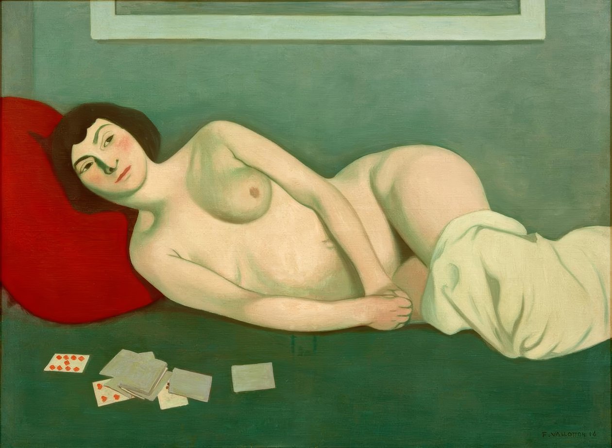 nahá žena ležící s kreditními kartami od Felix Edouard Vallotton