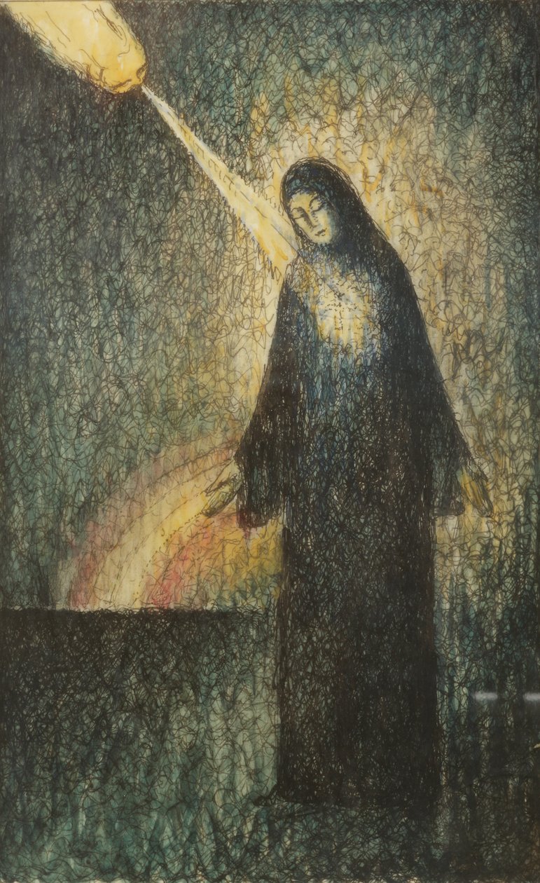 Žena osvětlená duhou (inkoust a w/c na pauzovacím papíru) od Felix Elie Tobeen